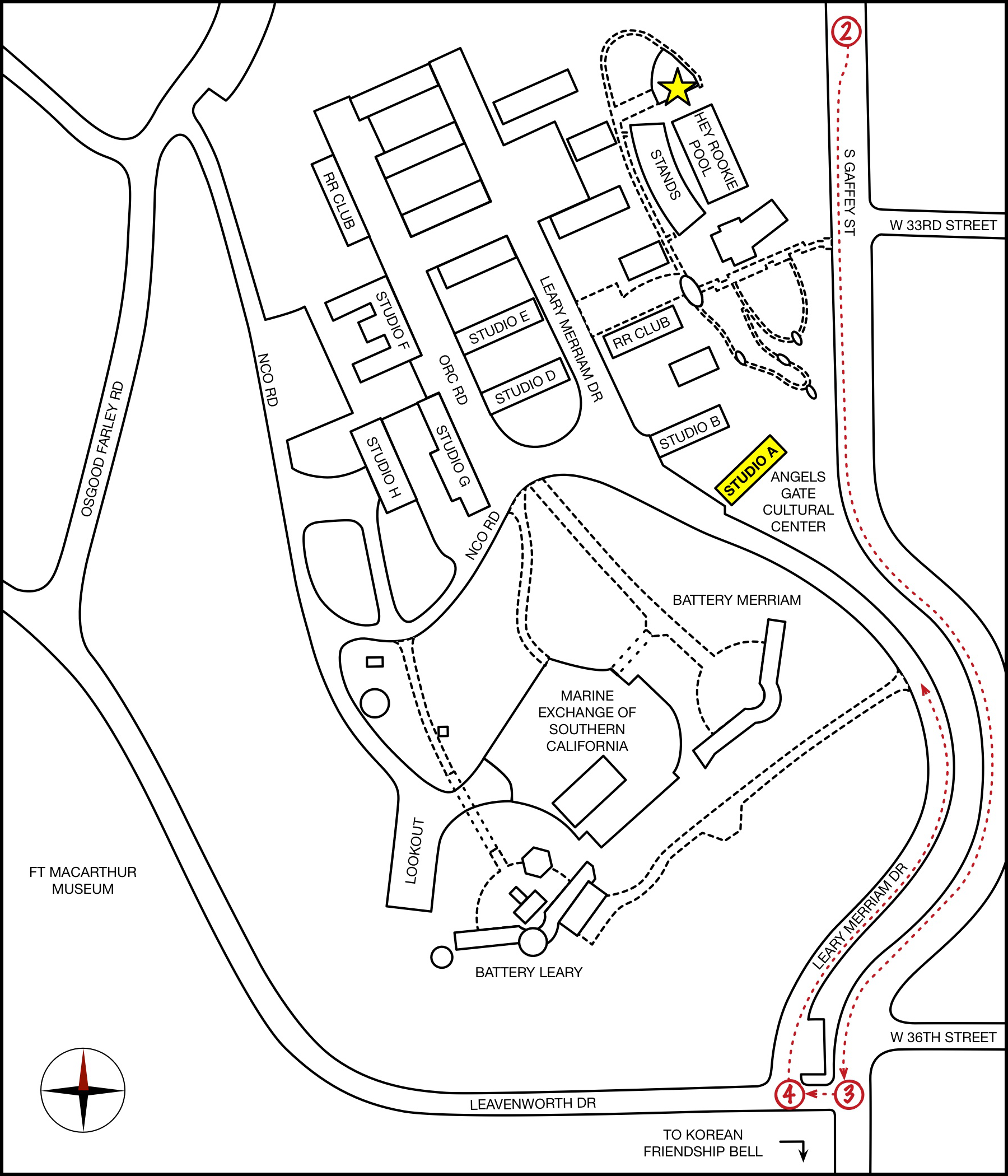 Map showing route to Angels Gate Cultural Center